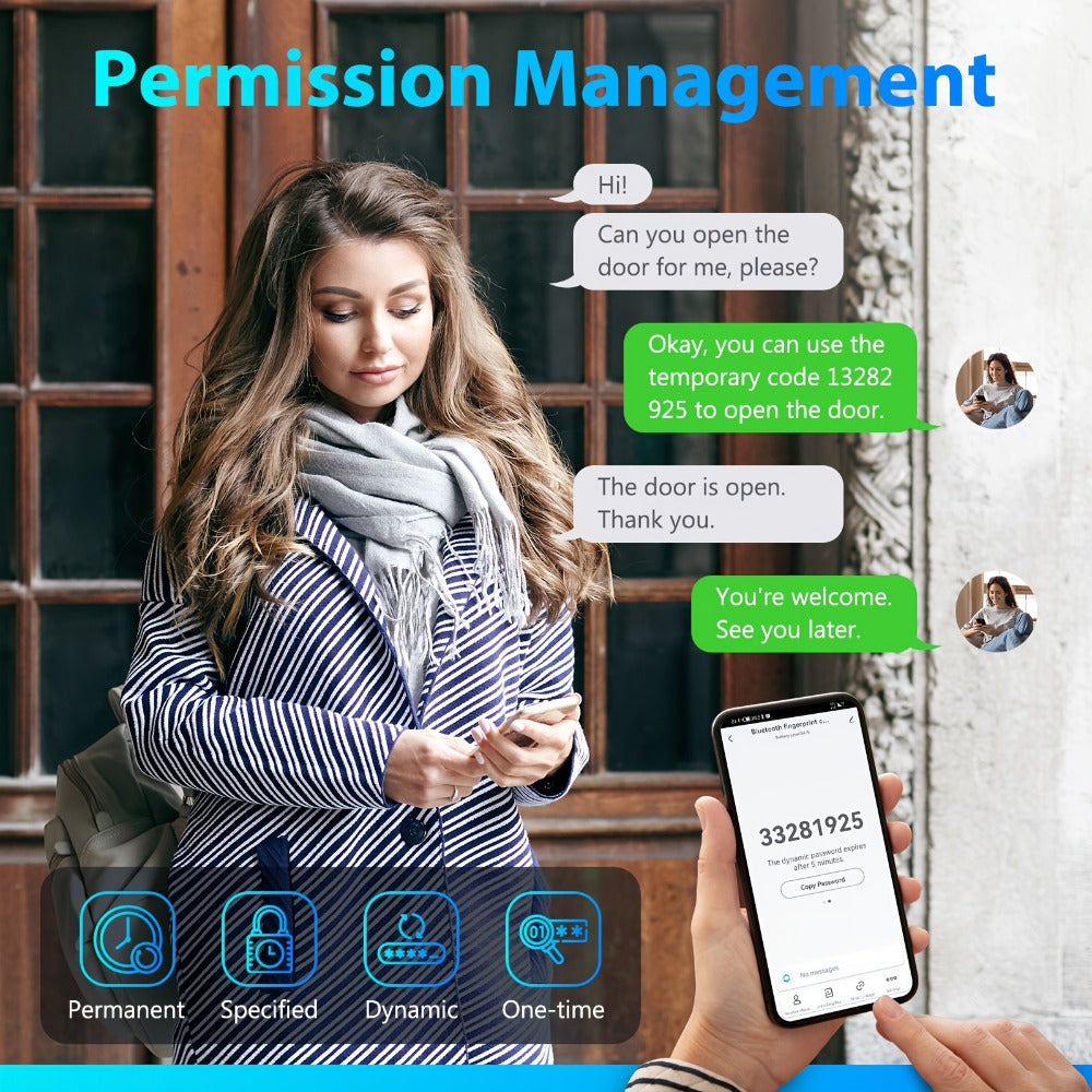 Smart Door Lock Black Lever with Fingerprint Keypad IC Card App Key and Left Right Hand Setup