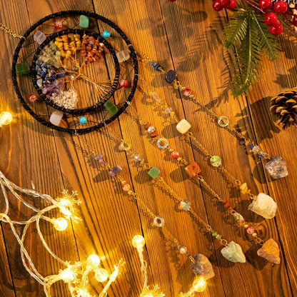 Crystal Wind Chime Suncatcher with Life Tree Pendant - Handmade Bohemian Shattered Stone for Entryways, Bedrooms and Living Spaces
