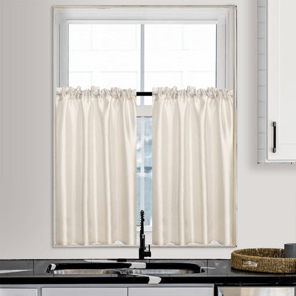Three-Piece Faux Silk Window Curtain Set with Rod-Pocket Valance, Two 26 x 36-Inch Tiers and Eleven Colors