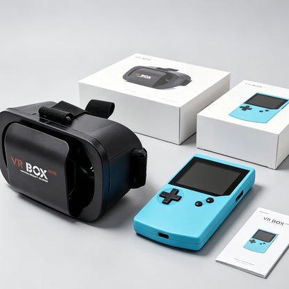 VR Headset & Retro Handheld Game Console Set, Mini 3D HD Virtual Reality Glasses with Portable Game Console