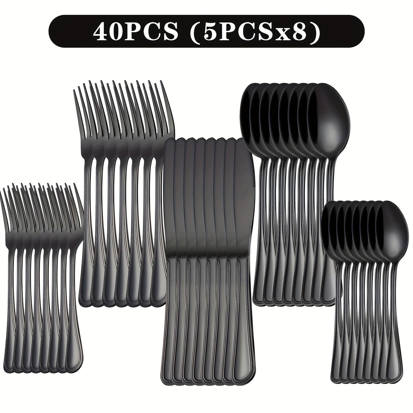 Stainless Steel Flatware Sets in 20–72 Piece Silver, Black or Gold Configurations with Exact Checkout Options