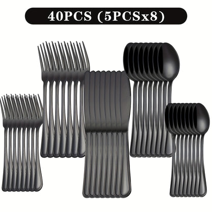 Stainless Steel Flatware Sets in 20–72 Piece Silver, Black or Gold Configurations with Exact Checkout Options