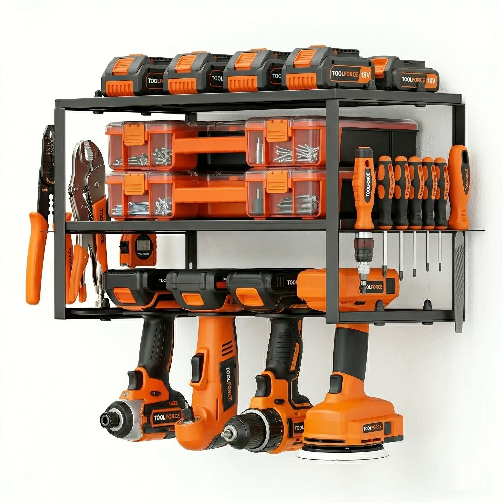 Power Drill Holder Wall Mount, Tool Storage Rack with 3/4 Layer Floating Shelf, Cordless Drill Organizer