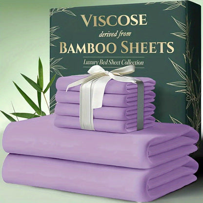 Bed Sheet Set 6-Piece Bamboo Fabric with 40–44 cm Pocket, Double-Stitched Edges and Seven Colors