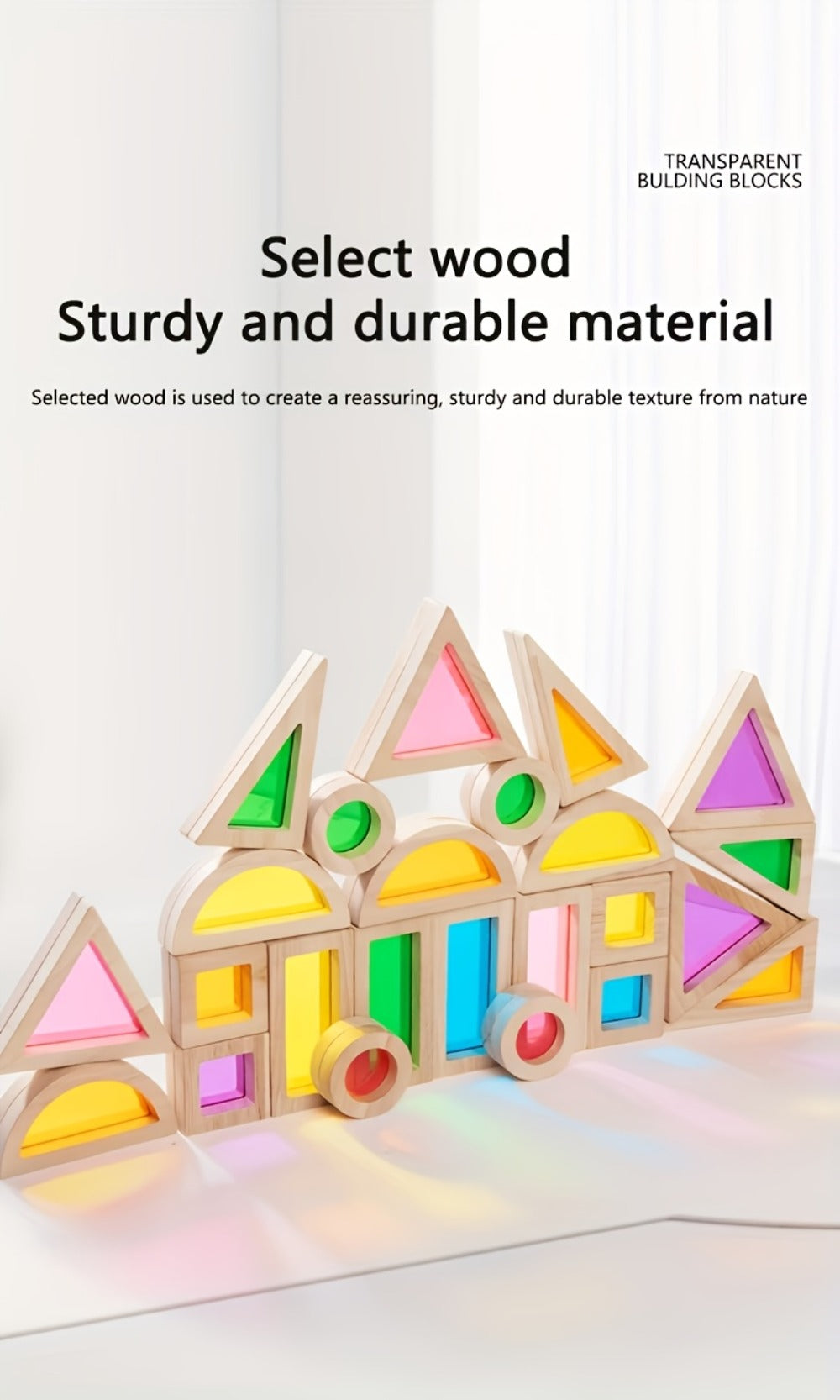 Building Block Set Translucent Acrylic Geometric Shapes with Colorful Triangle, Circle, Arch and Window Pieces