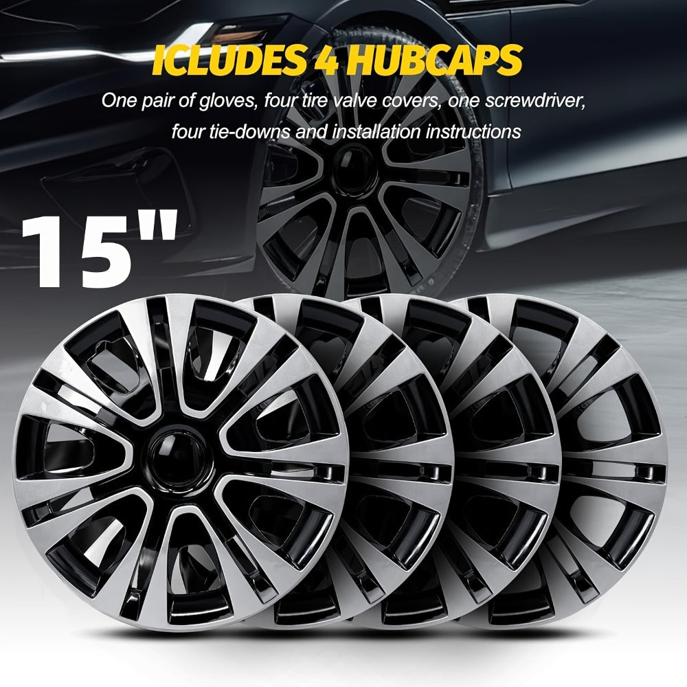 Hubcaps 4pcs Set – 15 Inch & 16 Inch Full Cover Wheel Hub Covers, Snap-On Easy Install, Universal Fit Steel Wheels for Sedan, SUV