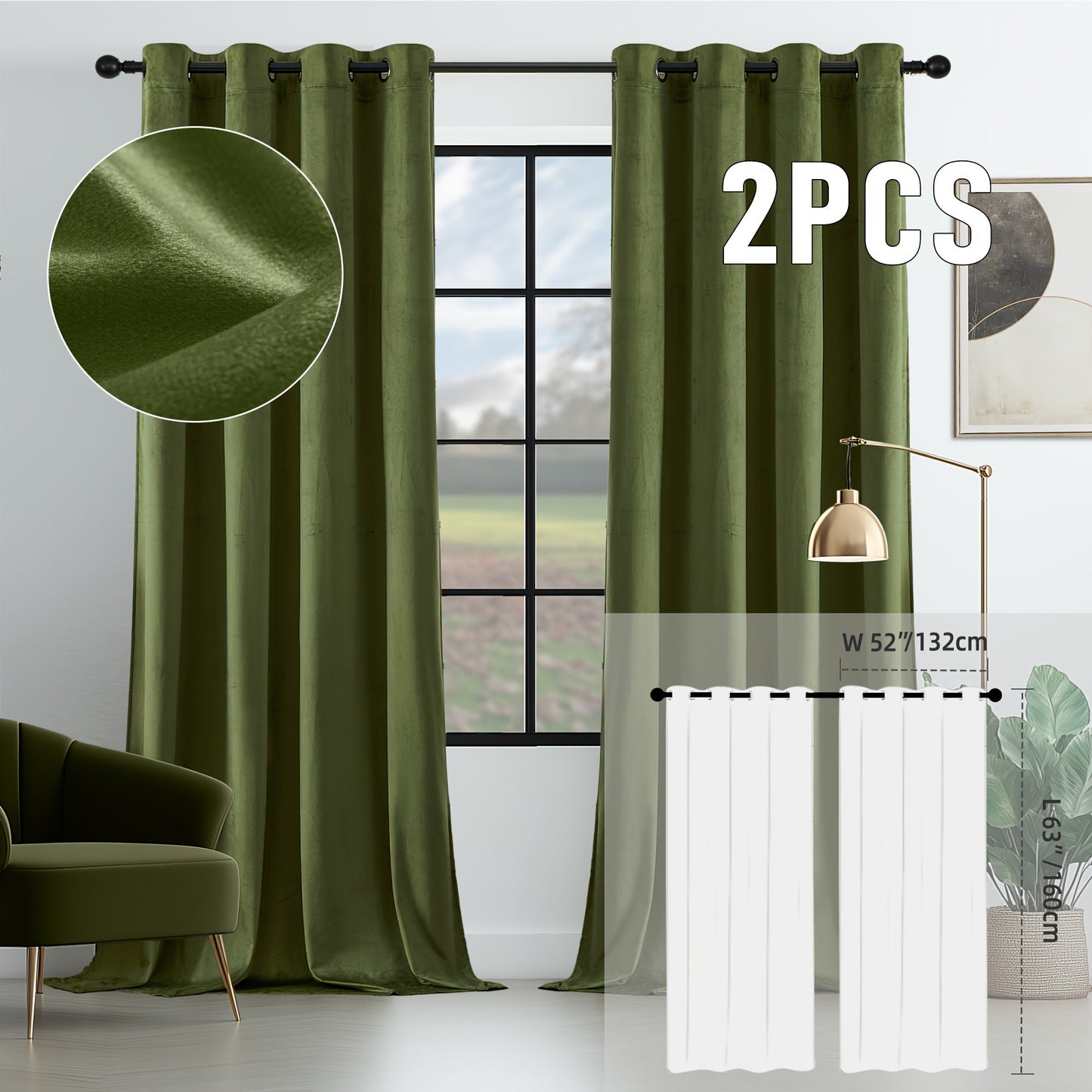Velvet Room Darkening Curtains 2 Panels, Grommet Top Thermal Insulated Soundproof Blackout Curtains for Living Room Bedroom