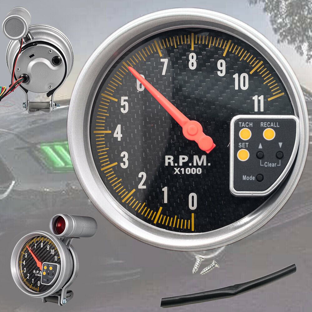 5" Carbon Fiber Tachometer 11K RPM with Shift Light – Aluminum Frame, Fits 4/6/8 Cylinder Engines – Universal Car RPM Gauge for Street