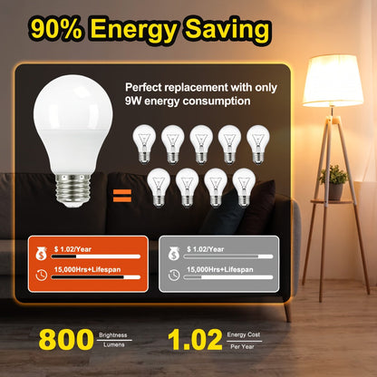 Dusk to Dawn Light Bulb A19 9W 800 Lumens 60W Equivalent with Auto On Off Photocell Sensor – E26 Base Soft White 2700K & Daylight 5000K 80+