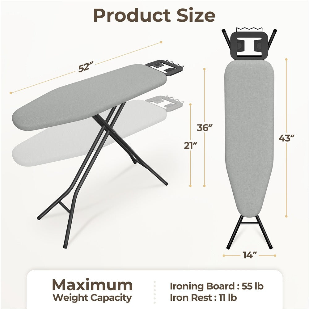 Full-Size 52-by-14-Inch Folding Ironing Board with Four-Leg Stand and Iron Rest in Four Colors