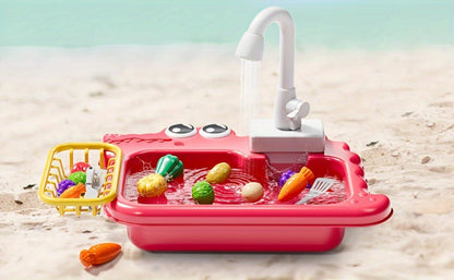 Kids Play Sink Toy with Running Water, Water Cycle System Pretend Play Dishwasher Kitchen Sink for Toddlers Boys & Girls