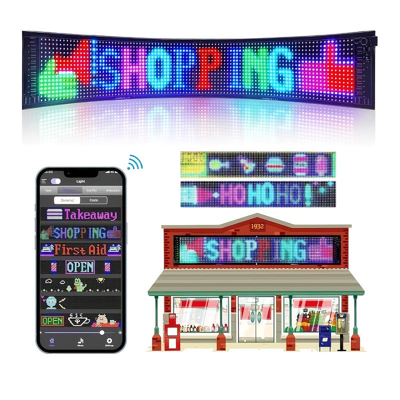 Programmable Flexible LED Matrix Panel Sign, App & Radio Controlled, Dynamic Scrolling Text Pattern & Animation