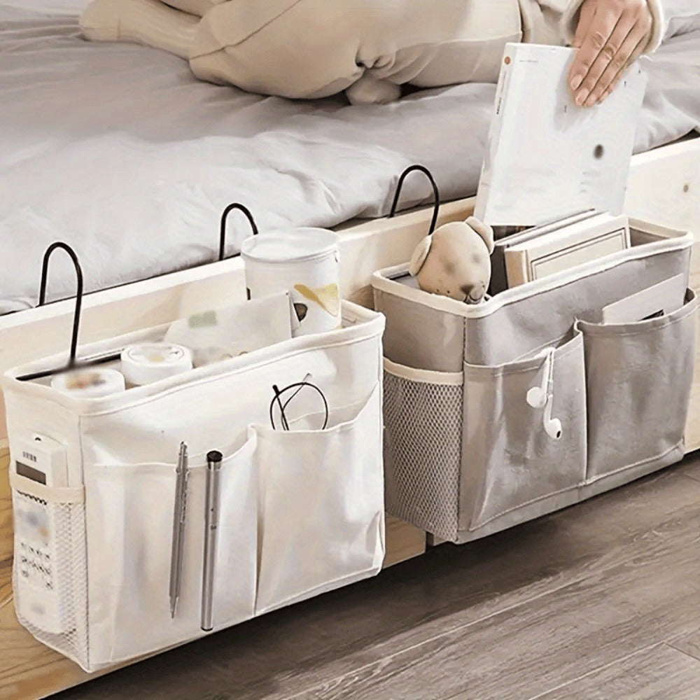 Bedside Hanging Organizer 2Pack Bed Rail Storage Bag - Bunk Bed Dorm Hospital Caddy for Books for Entryways, Bedrooms and Living Spaces