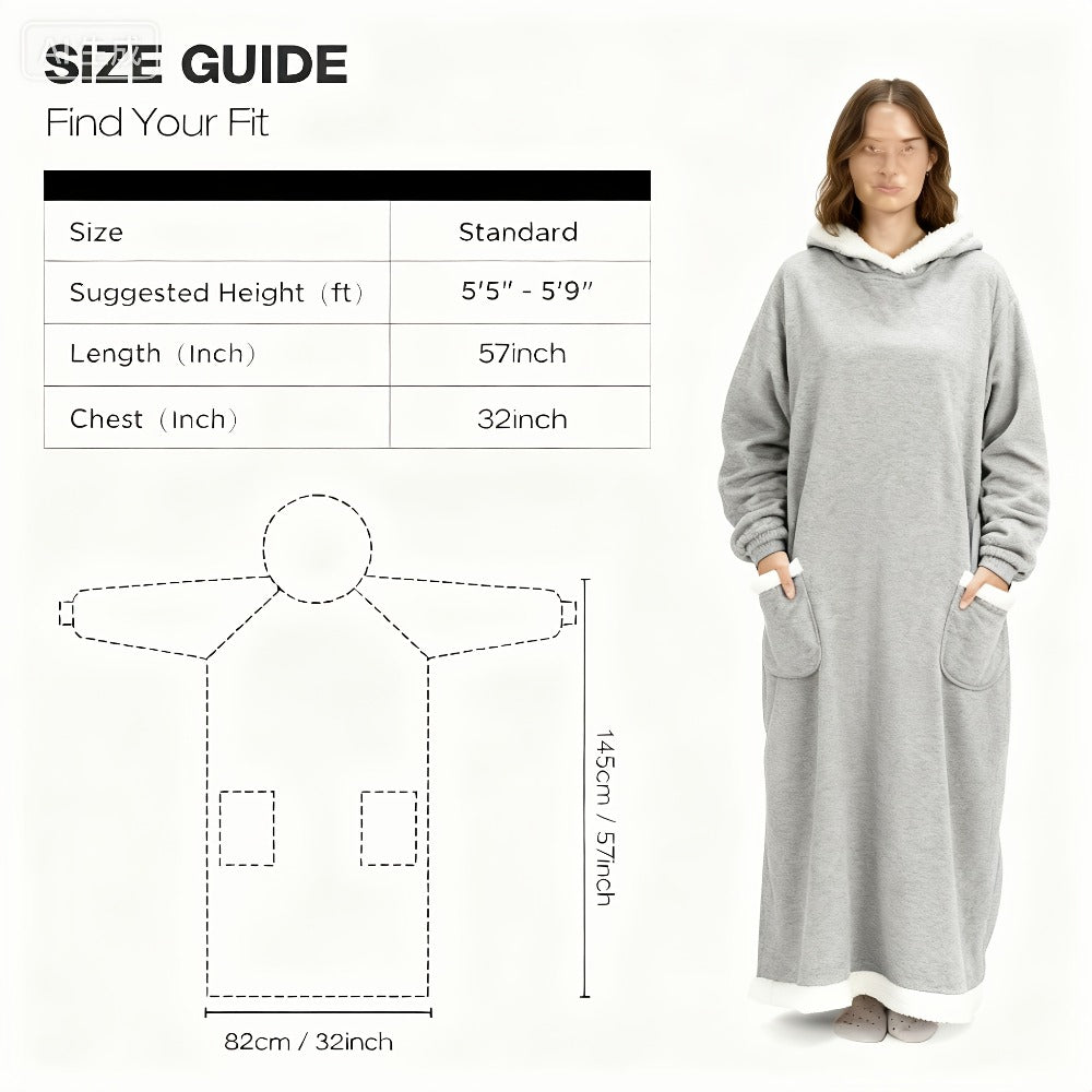 Oversized Wearable Blanket Hoodie Jacket – 350-400gsm Thick Warm Suede Flannel, Hooded Pocket Lazy Coat for Women & Men, 5 Colors