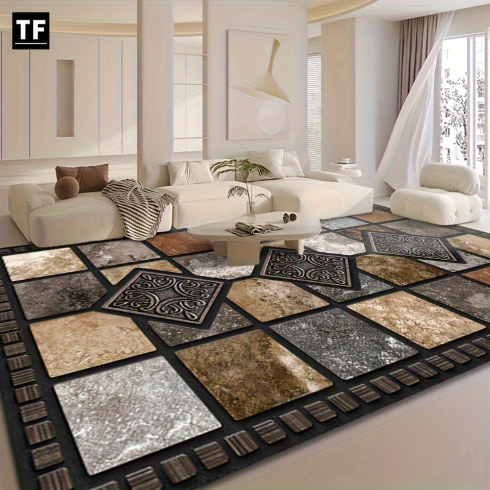 Area Rug for Bedroom, 56x80 Marble Tile Print with Soft Surface for Living Room, Bedroom or Covered Patio