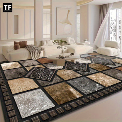 Area Rug for Bedroom, 56x80 Marble Tile Print with Soft Surface for Living Room, Bedroom or Covered Patio