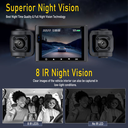 4-Channel 360° Dash Cam 1080P Front + 720P Rear Left Right All-Round Coverage, Quad-Screen Split Display, Night Vision, WDR, G-Sensor