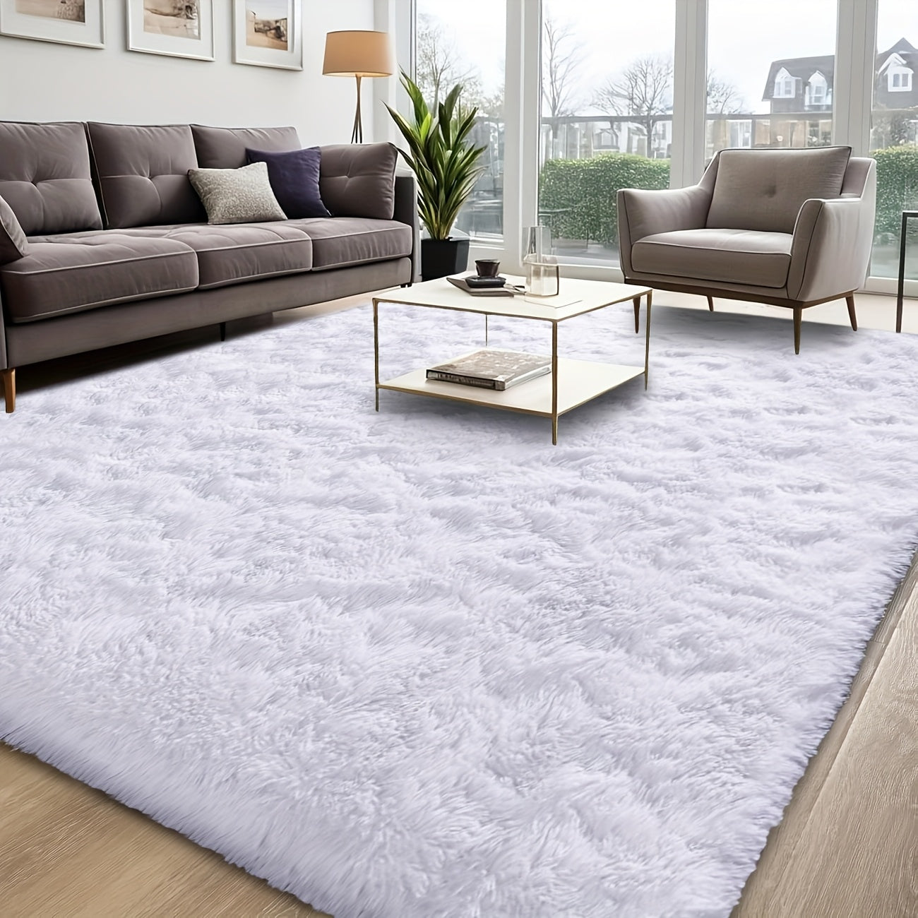 Shaggy Plush Area Rug – Soft Fluffy Carpet for Living Room, Bedroom & Sofa | Non-Slip Machine Washable Tie-Dye & Solid Color Long Pile Rug |