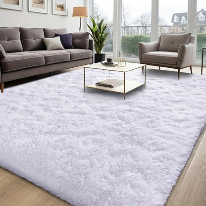 Shaggy Plush Area Rug – Soft Fluffy Carpet for Living Room, Bedroom & Sofa | Non-Slip Machine Washable Tie-Dye & Solid Color Long Pile Rug |