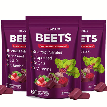 Beet Root Gummies for Blood Pressure & Heart Health with CoQ10 Vitamin B12 B6 Grapeseed Extract