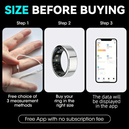 Screenless Smart Ring with Charging Case Options, Black, Gold or Silver Finish and Sizes 7–13