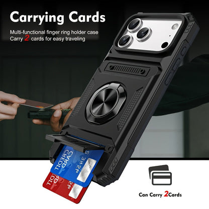 iPhone Card Slot Shockproof Case with Ring Holder & Kickstand – Wallet Phone Cover for iPhone 17 17 Air 17 Pro Max 16 15 14 13 12 11 Pro Max