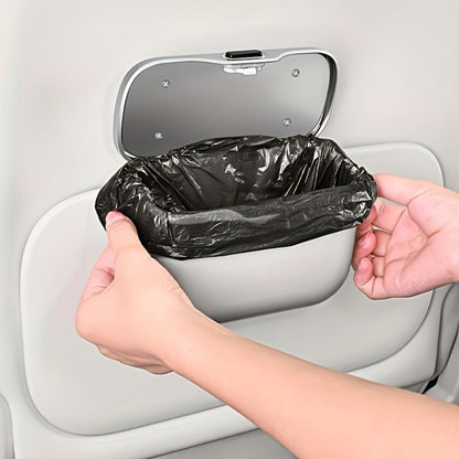 Car Trash Can Leather & ABS – Leak-Proof Auto Garbage Bin with Lid | Dry & Wet Waste | Universal Fit 99% Cars | Includes Garbage Bags |