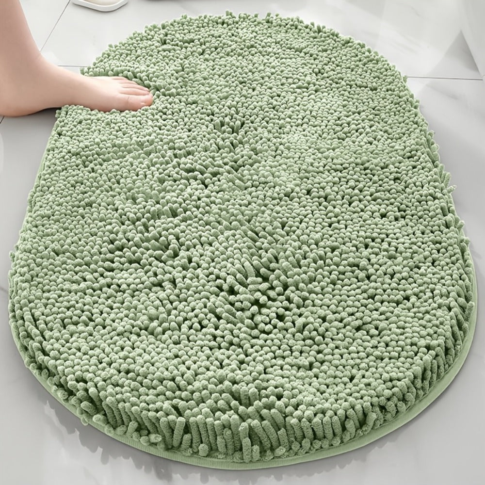 Oval Chenille-Style Bath Mat with Five Color Designs and 40 × 60 to 63 × 95 cm Size Options