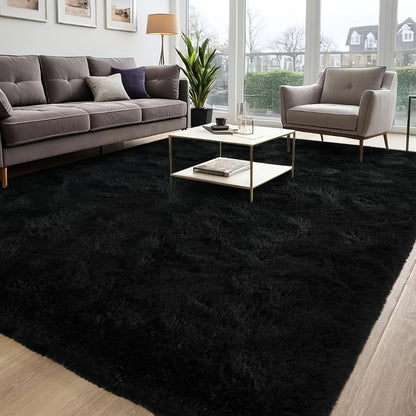 Shaggy Plush Area Rug – Soft Fluffy Carpet for Living Room, Bedroom & Sofa | Non-Slip Machine Washable Tie-Dye & Solid Color Long Pile Rug |