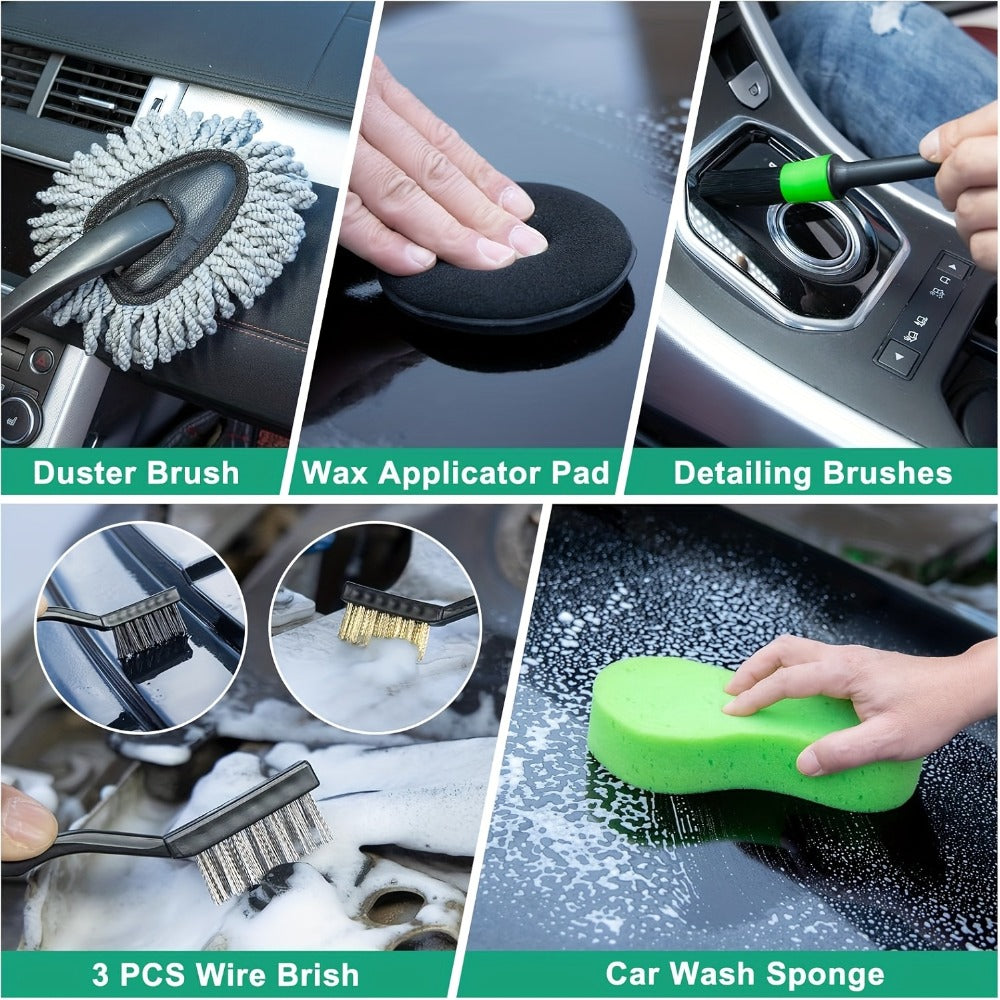 Car Cleaning Kit with Portable Vacuum Cleaner – 17/24/29/32/35pcs Interior Detailing Set with Windshield Cleaner
