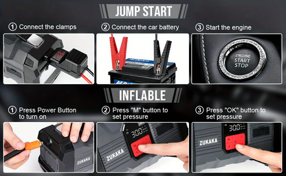 Jump Starter with Air Compressor 9000A Peak 10-in-1 150 PSI for All Gas 10L Diesel 12V USB USB-C Digital for Garden, Patio and Yard Use