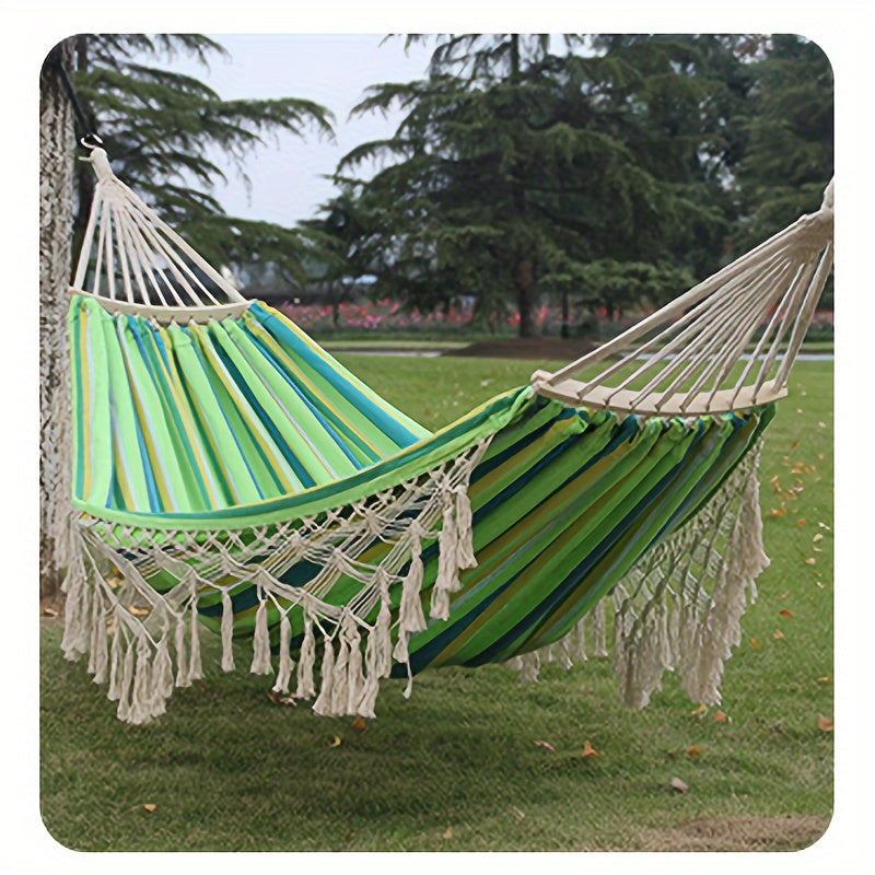 Hammock shown in the Double Green Tassel Hammock option