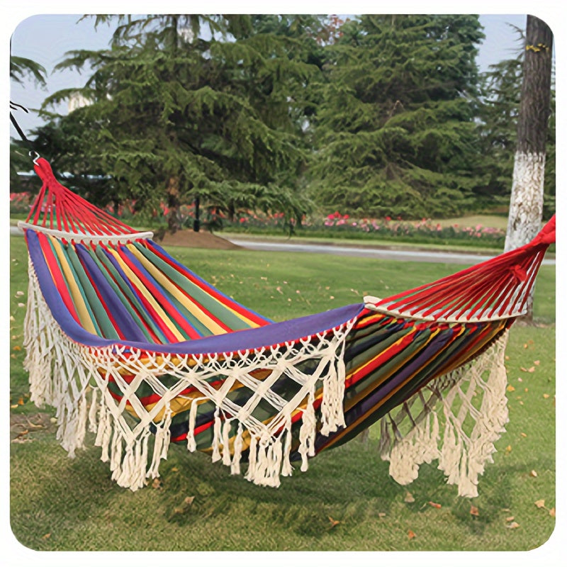 Hammock shown in the Double Red Tassel Hammock option