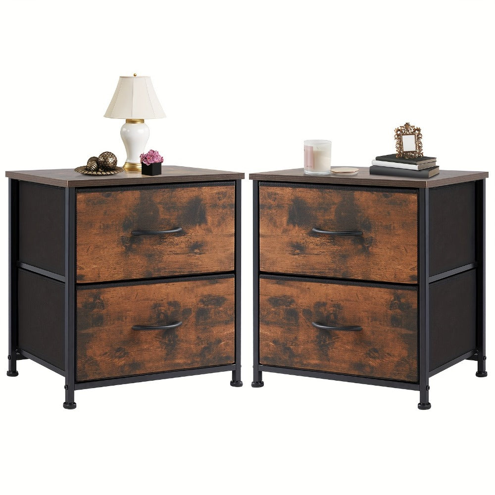 Nightstand with 2 Drawers & Removable Fabric Bins - Adjustable Height Bedside Table shown in the main product view