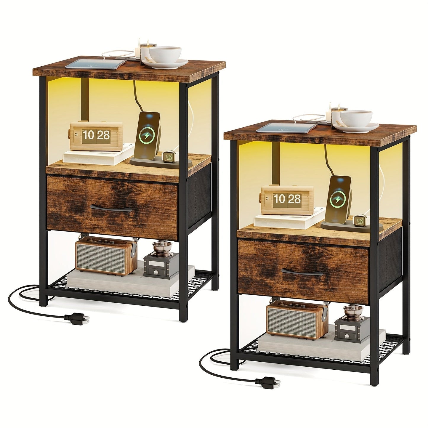 Nightstands shown in the Brown-1 Drawer, 2pcs option