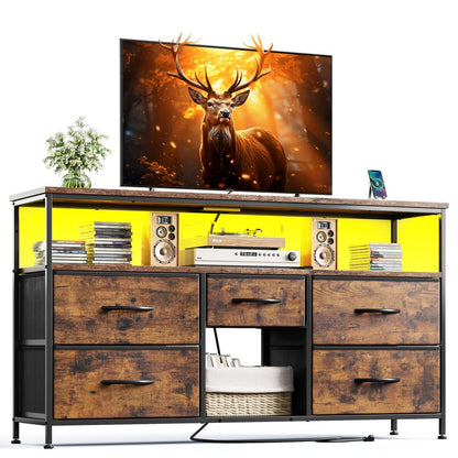 Fabric TV Stand with Charging Station, Living Room TV Console detail image - detail view 5