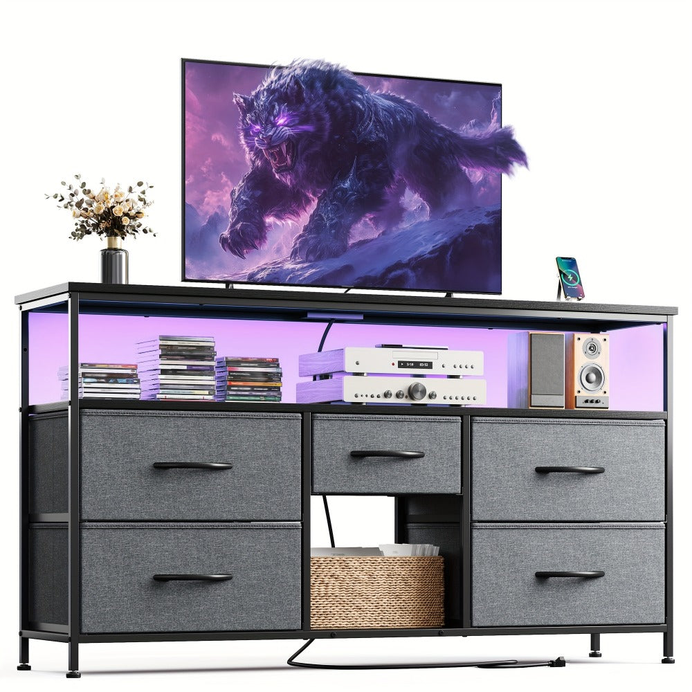 Fabric TV Stand with Charging Station, Living Room TV Console detail image - detail view 9