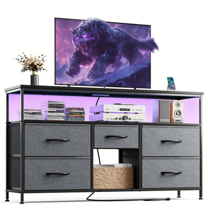 Fabric TV Stand with Charging Station, Living Room TV Console detail image - detail view 9