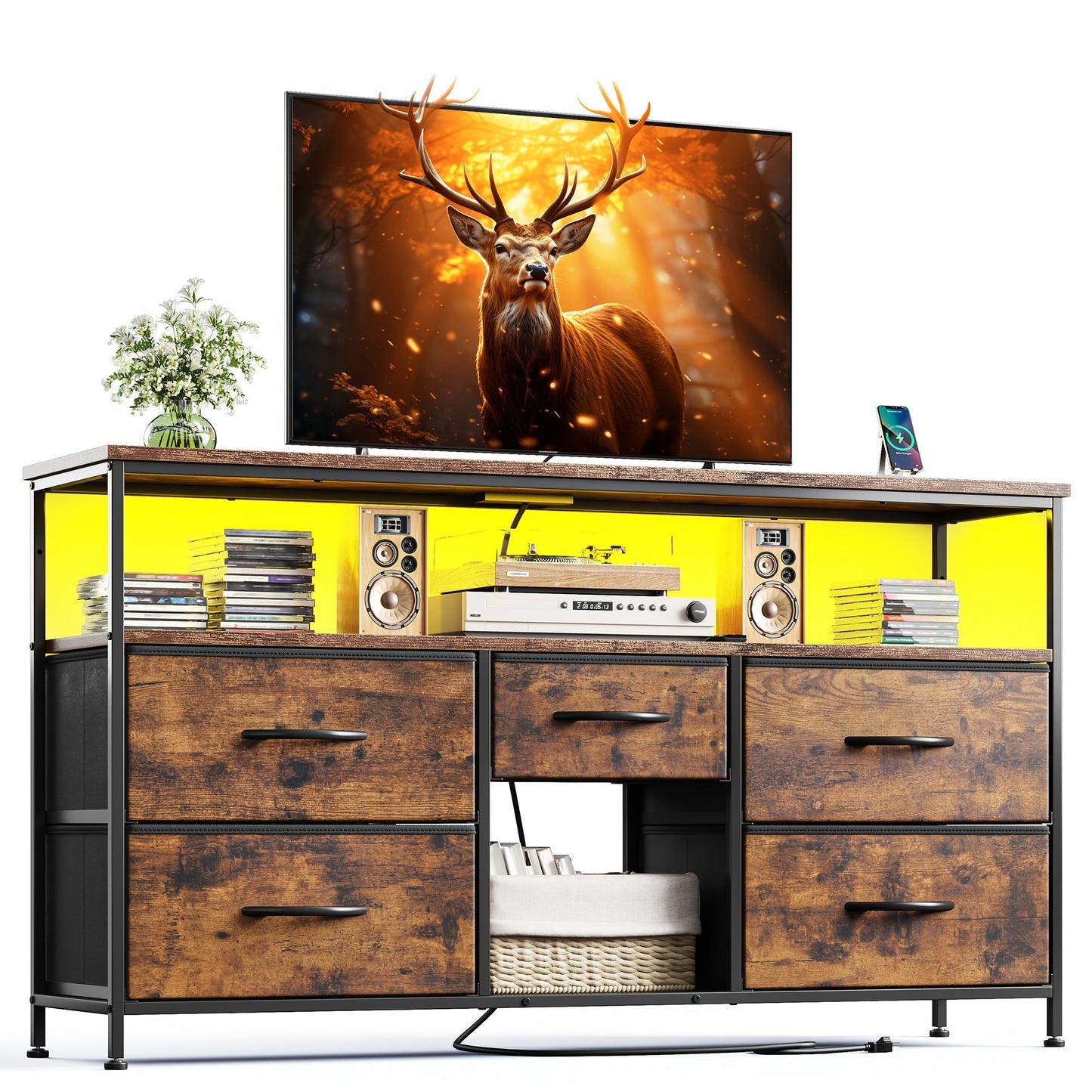 TV Stand shown in the Tiger Print option