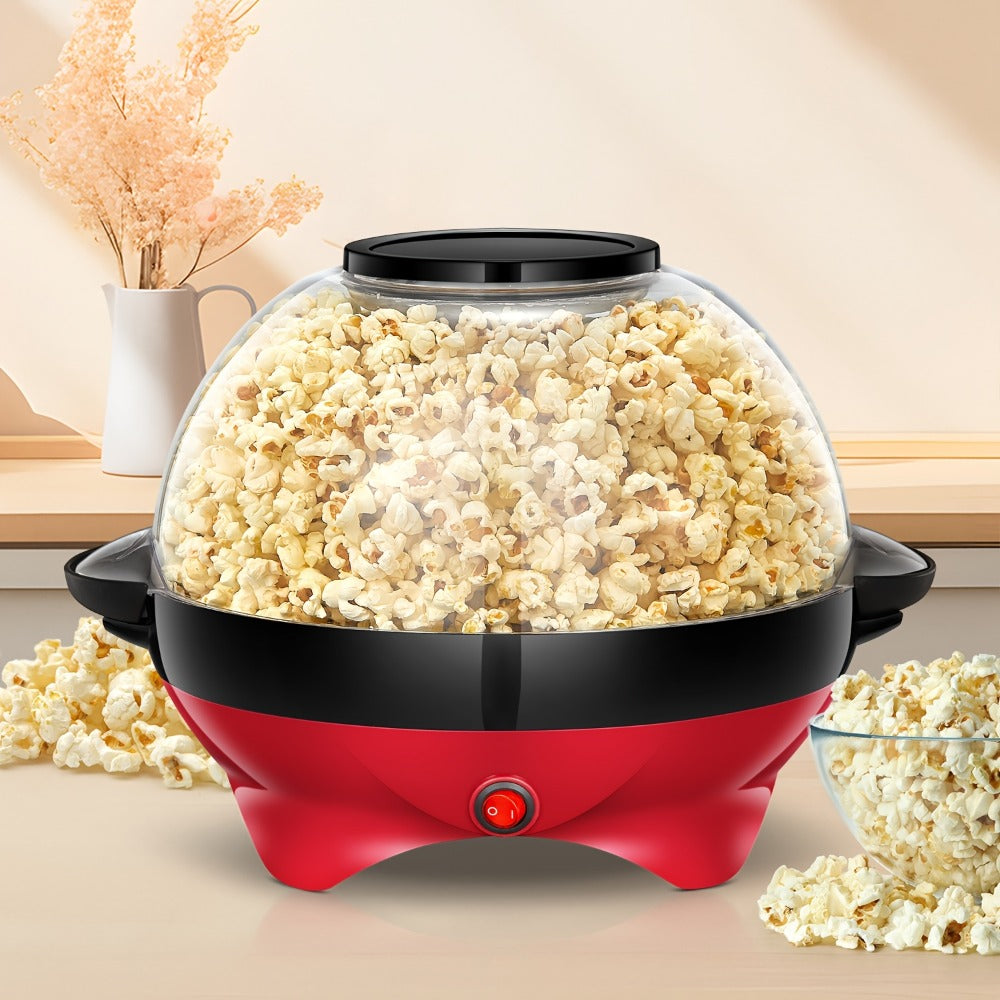 Popcorn Machine 800W Electric Stirring Popcorn Maker – 6-Quart Non-Stick Plate, Quick-Heat Technology, Cool-Touch Handles