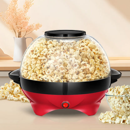 Popcorn Machine 800W Electric Stirring Popcorn Maker – 6-Quart Non-Stick Plate, Quick-Heat Technology, Cool-Touch Handles