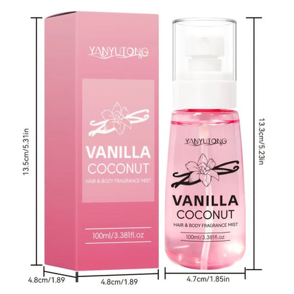 Coconut Vanilla Fragrance Mist Hair & Body Spray – Alcohol-Free with Vitamin E, Argan Oil & Glycerin, Moisturizing Long-Lasting Tropical