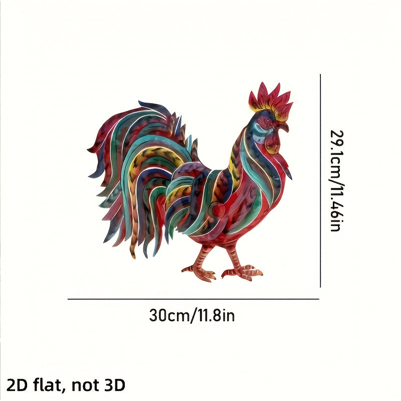 Metal Chicken Decoration 2D Flat Iron Art Farmhouse Decor | Rustic Country-Style Floor Standing Statue for Garden Backyard Courtyard Kitchen
