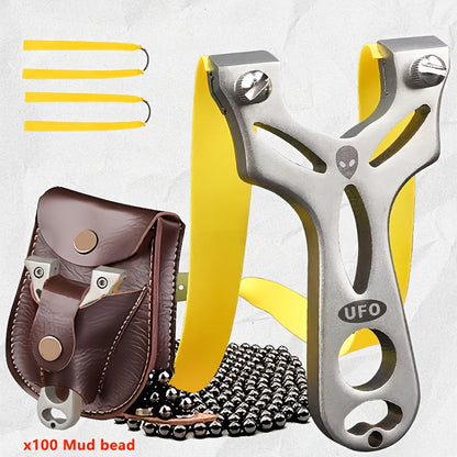 Alloy Slingshot Set with 100 Mud Pellets, 2 Rubber Bands & Carry Pouch – Upgraded Metal Catapult for Bird Scaring