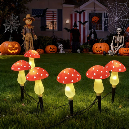 Solar Garden Lights 8-Pack Mushroom Stakes with 8 Modes in Multicolor or Red for Path Decor