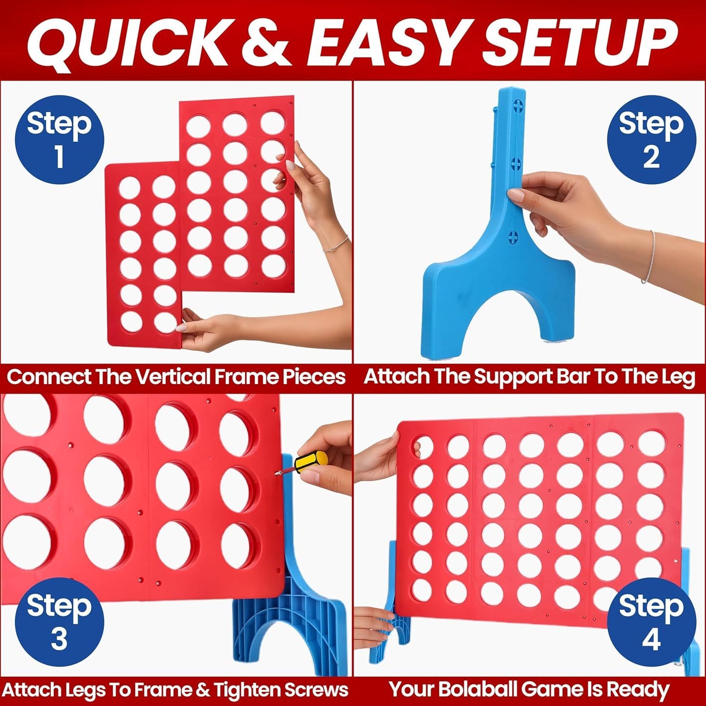 Giant Connect Four Game 1.8FT - Jumbo 4 in a Row Outdoor Lawn Game with 42 Discs & Storage Bag for Adults Kids Family
