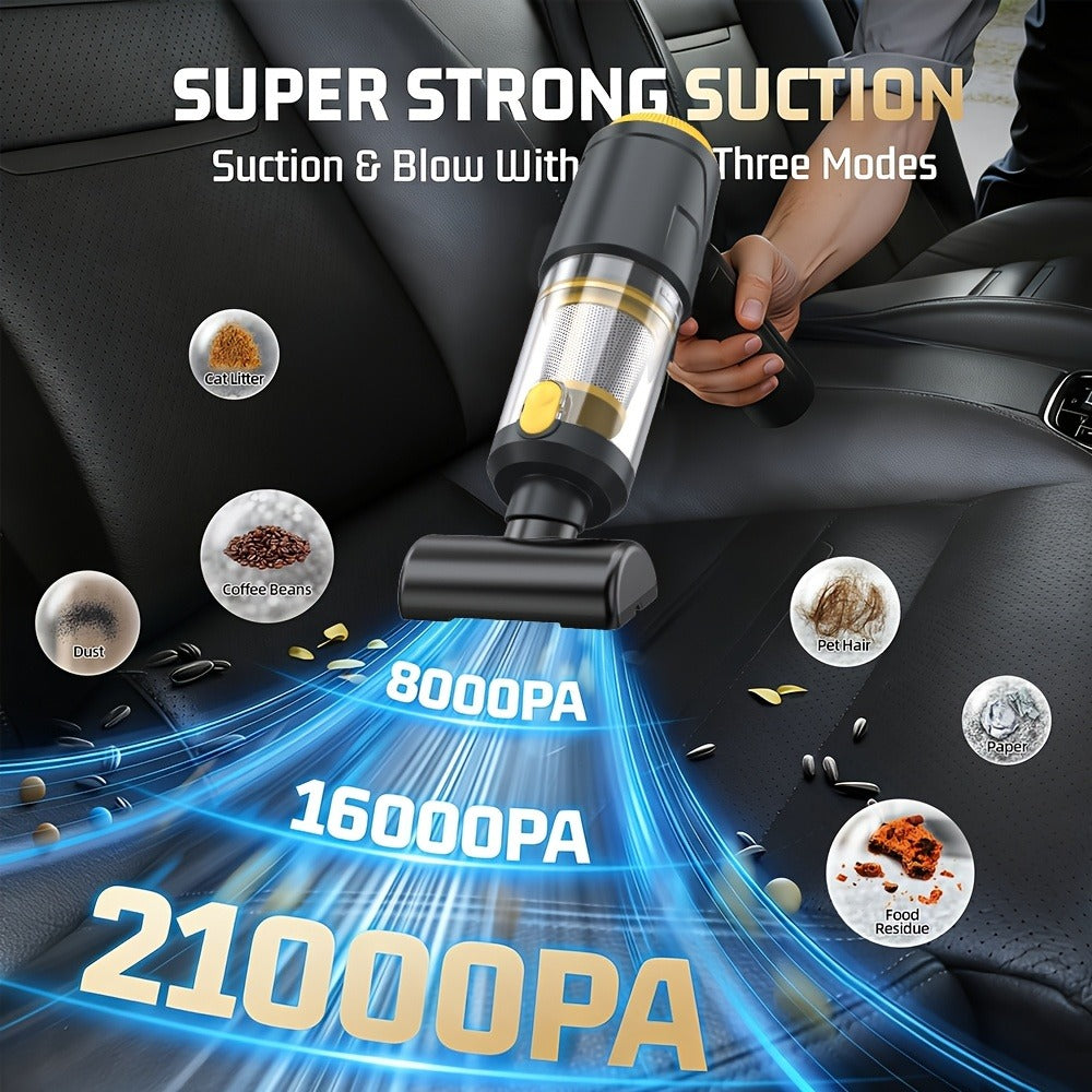 Car Vacuum Cordless 21000Pa Powerful Handheld Wireless 6000mAh USB Rechargeable for Entryways, Bedrooms and Living Spaces