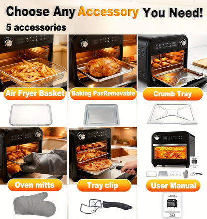 Air Fryer Toaster Oven Combo 15QT Extra Large, 360° Convection, LED Digital Display, Precise Temperature Control