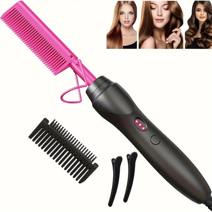 Electric Hot Comb Hair Straightener Ceramic Copper Heating Plate Portable Heat Press Comb for Home, Travel and Salon Hair Styling
