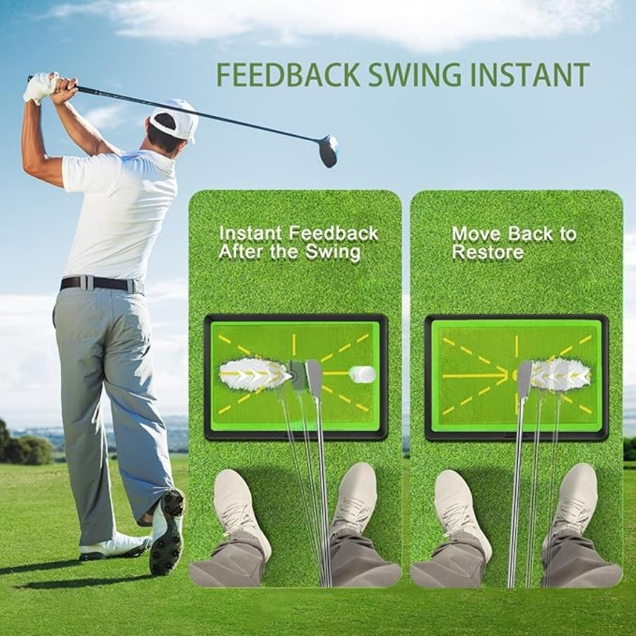 Golf Swing Training Mat with Ball Impact Path Feedback – Anti-Slip PP Base, Color-Change Swing Indicator, SBR Shock Absorption for Indoor